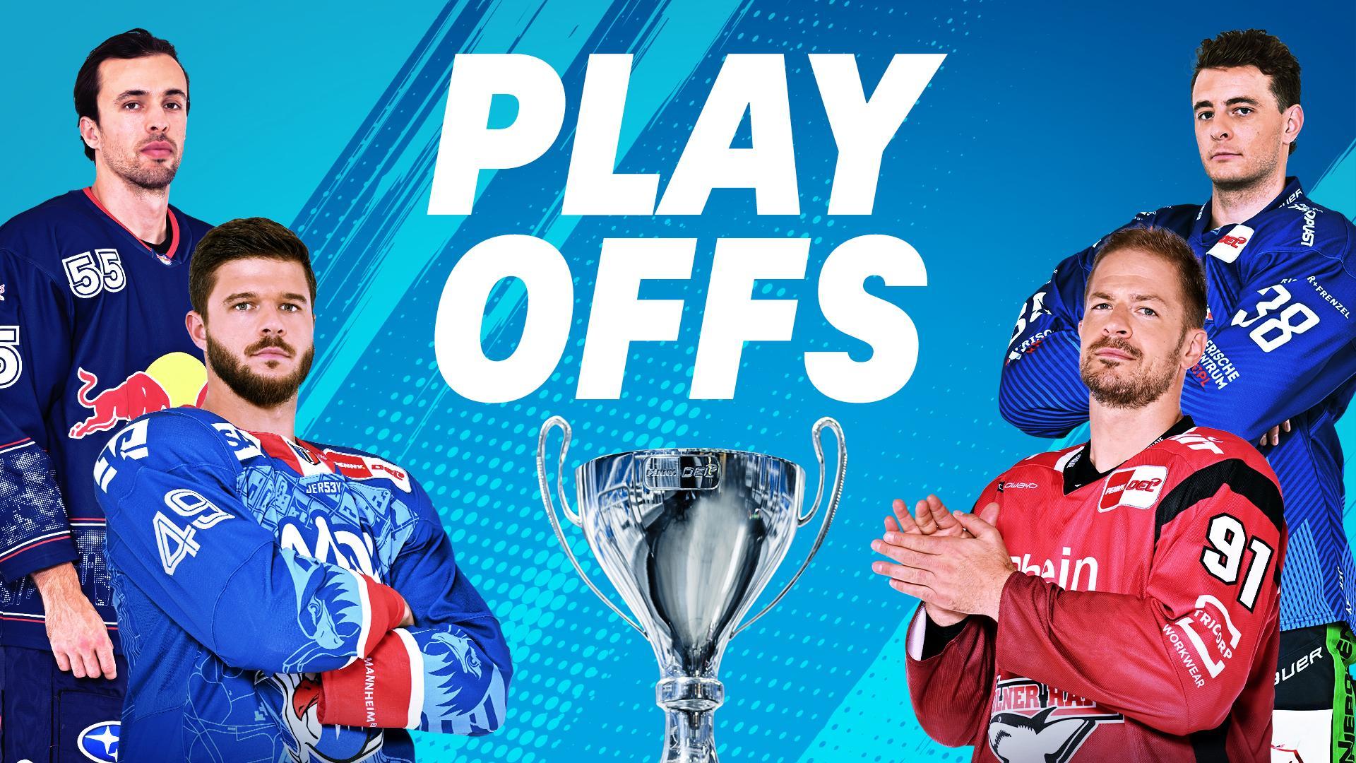 Werbemotiv für die DEL Playoffs mit verschiedenen Spielern.